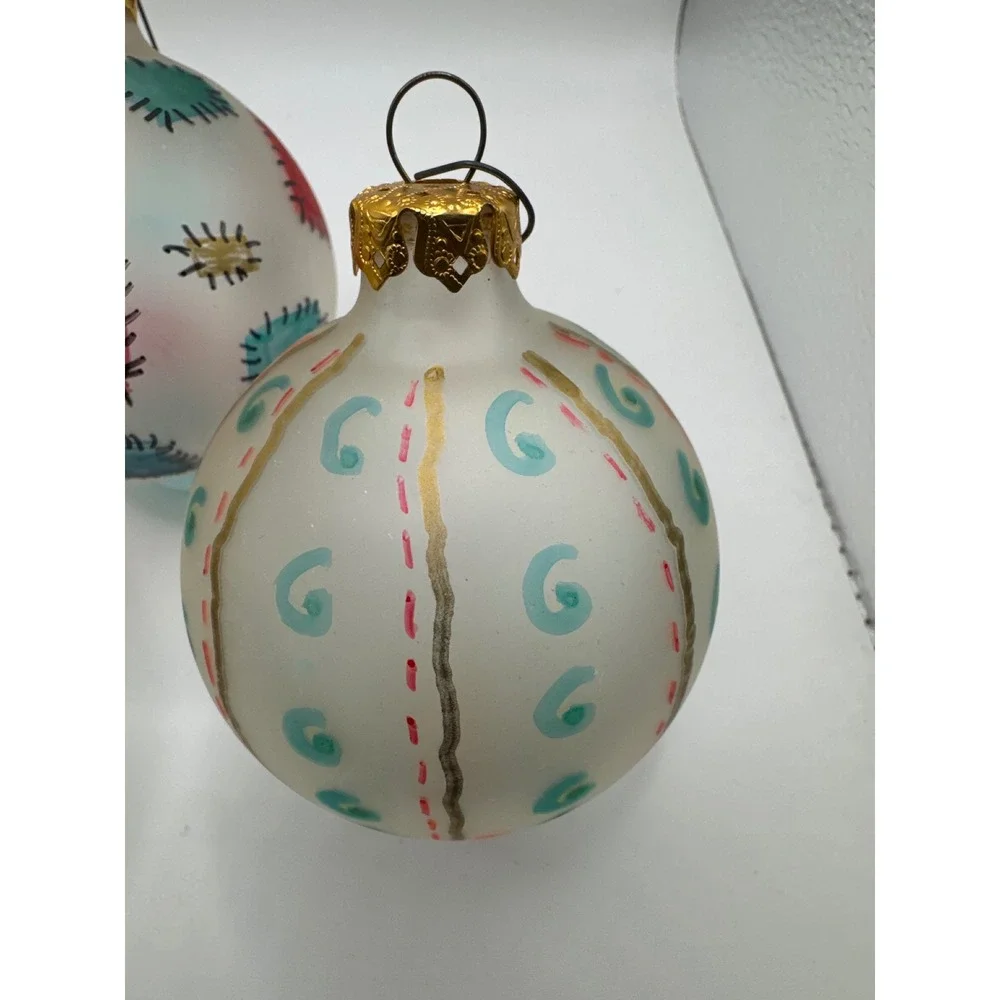 Vintage 1994 Polites Hand Painted Frosted Glass Christmas Ornaments Set of 4